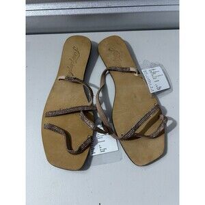 Free People Rose Gold Crystal Cove Strappy Sparkle Sandal Size 9.5/10  Euro 40